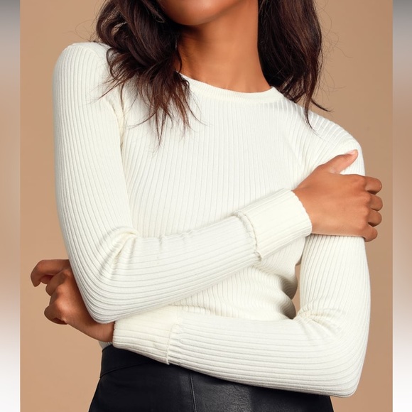 Lulus Tops - Karlee Ivory Ribbed Knit Long Sleeve Sweater Top